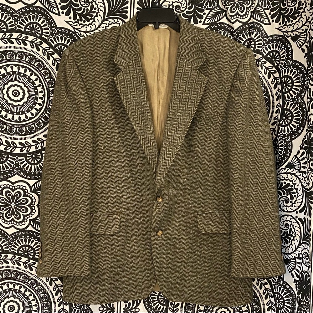 LANDS’ END 43R Brown Herringbone 100% Wool‎ Sports Coat